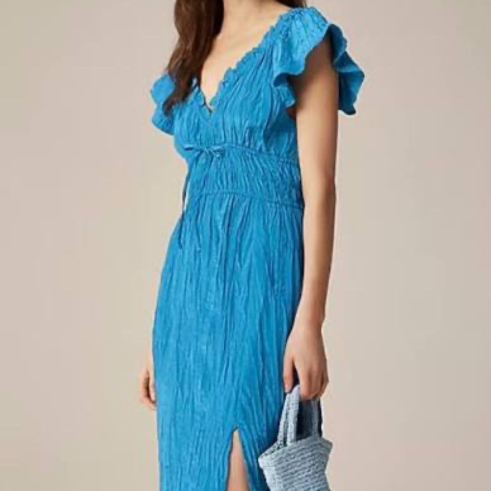 J CREW NWT Sea Blue Sleeveless Palermo Dress in Crinkle Blend